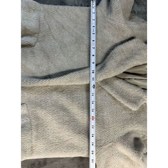 Zara Double Breasted herringbone print Beige Lapels Coat Medium - Picture 6 of 12